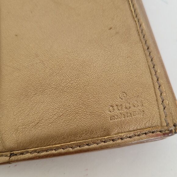 GUCCI Signature Heart Wallet Purse Leather Canvas Clutch Large Beige Tan Fair - Picture 4 of 12